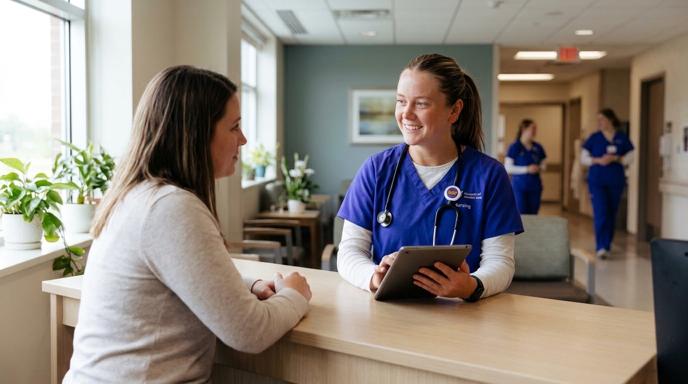 Nurse entering patient symptoms at intake